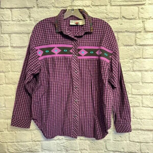 Vintage Hang Ten Southwest Houndstooth Button Front Shirt Size Large 80s/90s